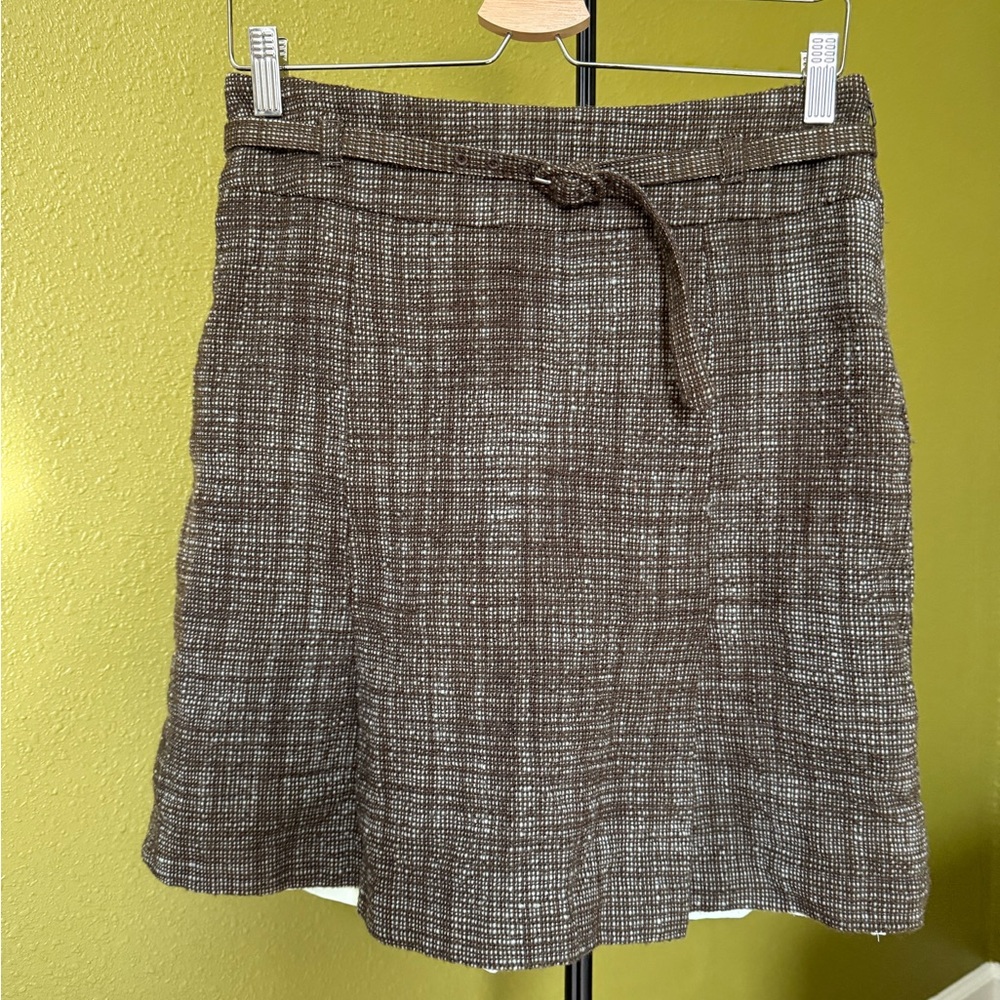 Kenneth Cole Brown Belted Wool Tweed Skirt Size 4